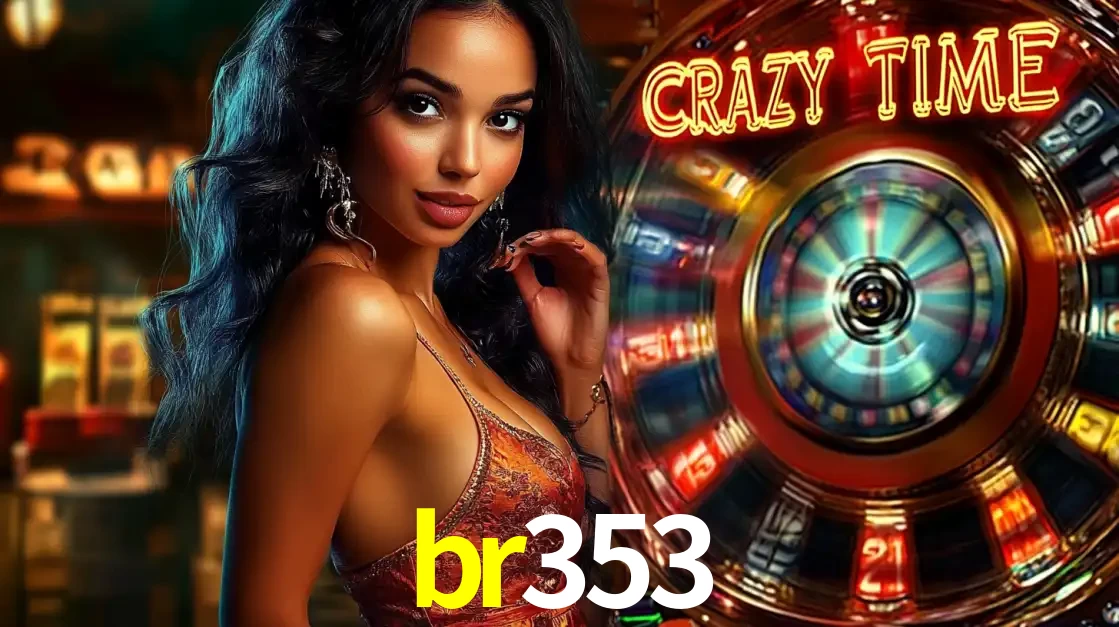 Mulher elegante ao lado da vibrante roda da fortuna do jogo de cassino ao vivo Crazy Time, um dos game shows mais populares e cheios de prêmios do br353.